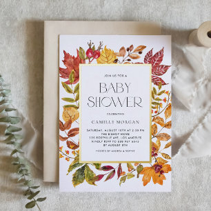 Invitation En Aluminium Aquarelle Feuilles Automne Cadre Baby shower Autom