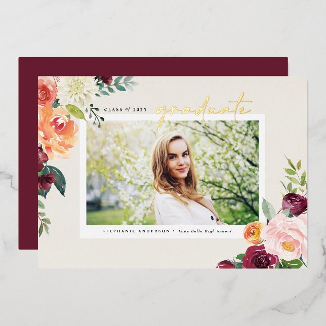 Invitation En Aluminium Aquarelle Fleurs d'automne Diplôme photo (Recto/Verso)