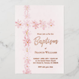 Invitation En Aluminium aquarelle fleurs roses croisent Baptême