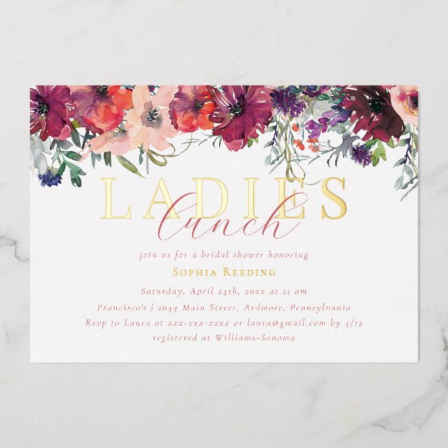 Invitation En Aluminium Aquarelle Floral Dames Fête des mariées déjeuner O (Recto)