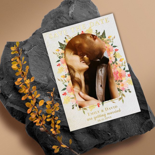 Invitation En Aluminium Aquarelle Floral Photo Arch Wedding Enregistrer la (Créateur téléchargé)