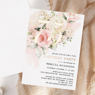 Invitation En Aluminium Aquarelle florale 75e anniversaire Rose or