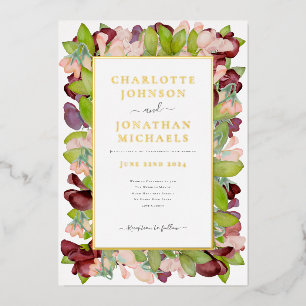 Invitation En Aluminium Aquarelle Florale Orange Gold Mariage