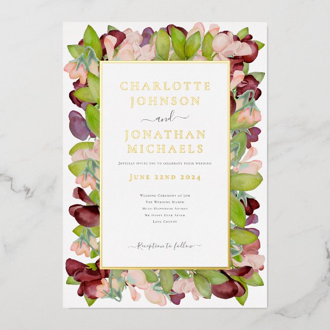 Invitation En Aluminium Aquarelle Florale Orange Gold Mariage (Recto)