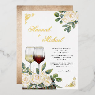 Invitation En Aluminium Aquarelle Florale Vignoble Mariage Or