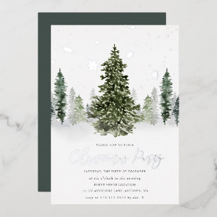 Invitation En Aluminium Aquarelle Forêt d'hiver Fête de Noël Argent