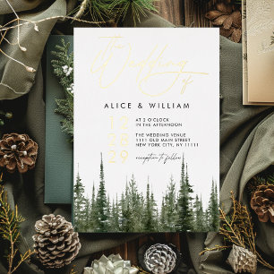 Invitation En Aluminium Aquarelle Forêt Pins Arbres Rustique Mariage