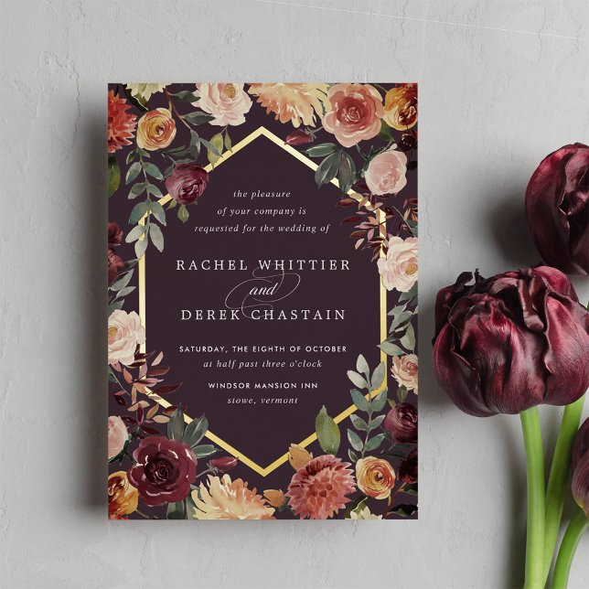 Invitation En Aluminium Aquarelle géométrique en fleur rustique Mariage fl (Créateur téléchargé)