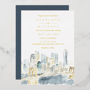 Invitation En Aluminium Aquarelle Gold Foil New York City Mariage
