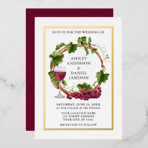 Aquarelle Graphe Vin Wreath Mariage Or