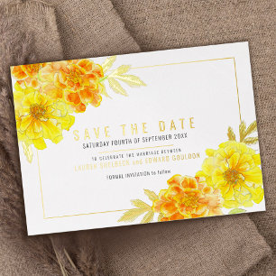 Invitation En Aluminium Aquarelle jaune doré marigold enregistrer la date