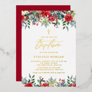 Invitation En Aluminium Aquarelle L'hiver fleurit Baptême Floral