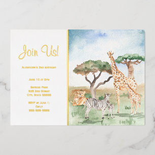 Invitation En Aluminium Aquarelle maman + Bébé Animaux Africains Party Gol