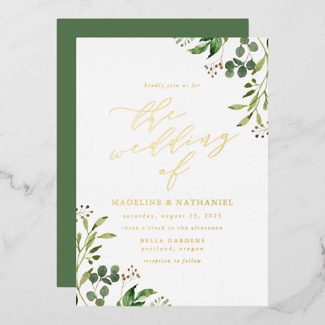 Invitation En Aluminium Aquarelle Mariage de verdure (Recto/Verso)