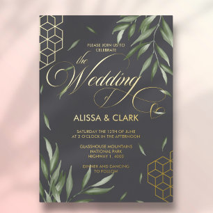 Invitation En Aluminium Aquarelle moderne Foliage Gras Accents géométrique