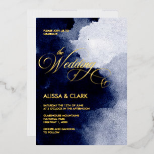 Invitation En Aluminium Aquarelle moderne nuit noire marine bleu Abstrait