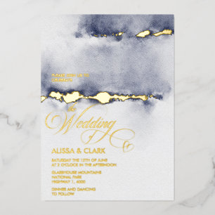 Invitation En Aluminium Aquarelle moderne nuit noire marine bleu Abstrait