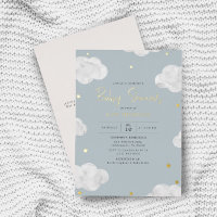 Aquarelle Nuages Bleu Grey Baby shower Garçon Or