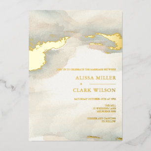 Invitation En Aluminium Aquarelle Peinture Moody Mariage Gold