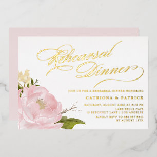 Invitation En Aluminium Aquarelle Peony rose Répétition Dîner Or