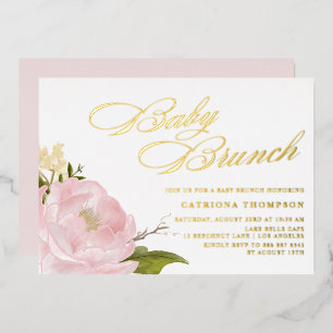 Invitation En Aluminium Aquarelle romantique Bleu rose Peony Brunch bébé