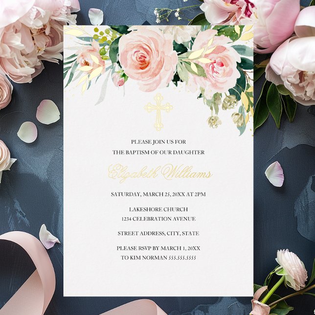 Invitation En Aluminium Aquarelle rose Blush Floral Girl Baptême (Créateur téléchargé)