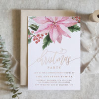 Aquarelle rose Poinsettia et Noël creux