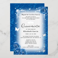 Aquarelle Royal Blue Floral Quinceañera Argent