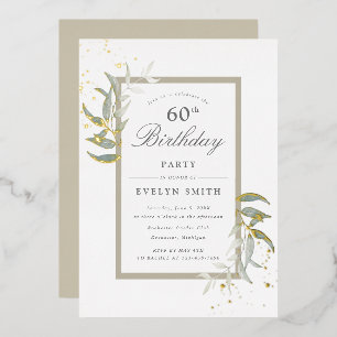 Invitation En Aluminium aquarelle sage verdure et or anniversaire
