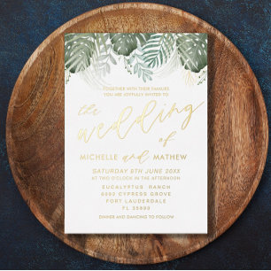 Invitation En Aluminium Aquarelle tropicale Mariage vert or