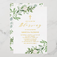 Aquarelle Verdure et Fleur Blanche Blessing bébé