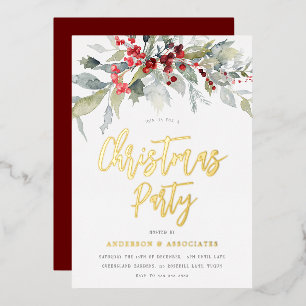 Invitation En Aluminium Aquarelle Verdure Fête de Noël Or