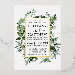 Invitation En Aluminium Aquarelle Verdure Ivy Ferns Sage Mariage Gold