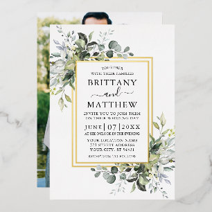 Invitation En Aluminium Aquarelle Verdure Mariage photo 2 Frame Gold