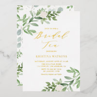 Aquarelle Vert et Fleurs blanches Thé nuptial