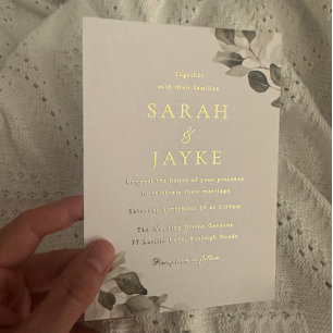 Invitation En Aluminium Aquarelle Vert Feuille Mariage or