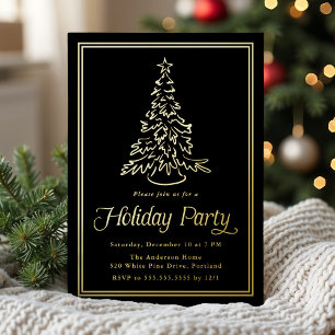 Invitation En Aluminium Arbre de Noël à bordure noire classique Fête de fi