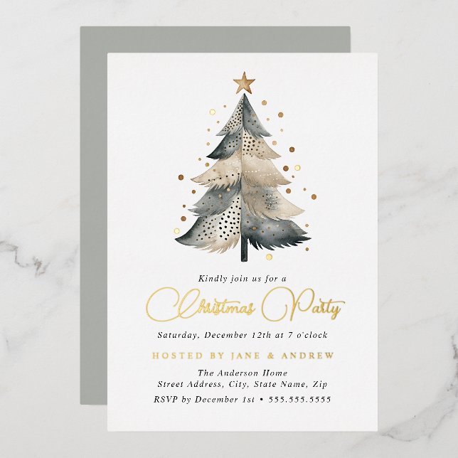 Invitation En Aluminium Arbre de Noël bleu beige (Recto/Verso)