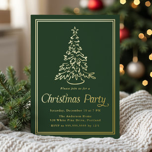 Invitation En Aluminium Arbre de Noël Classique de Parti Vert de Forêt