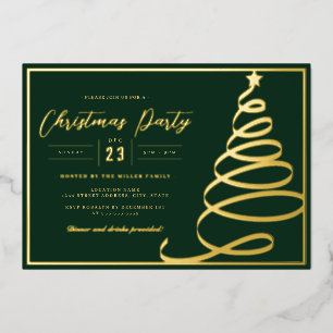 Invitation En Aluminium Arbre de Noël élégant vert or Fête de Noël