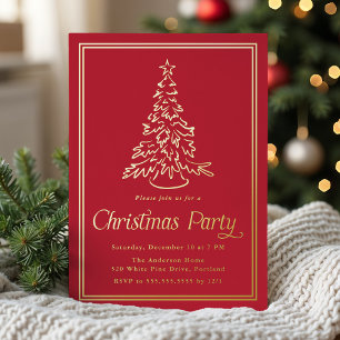 Invitation En Aluminium Arbre de Noël Rouge Classique Soirée de Noël