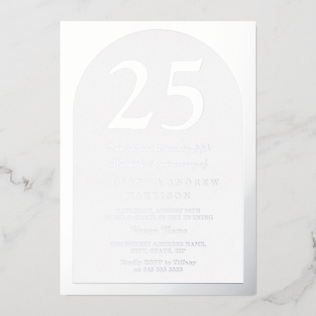Invitation En Aluminium Arc Argent 25e anniversaire Mariage Argent (Recto)