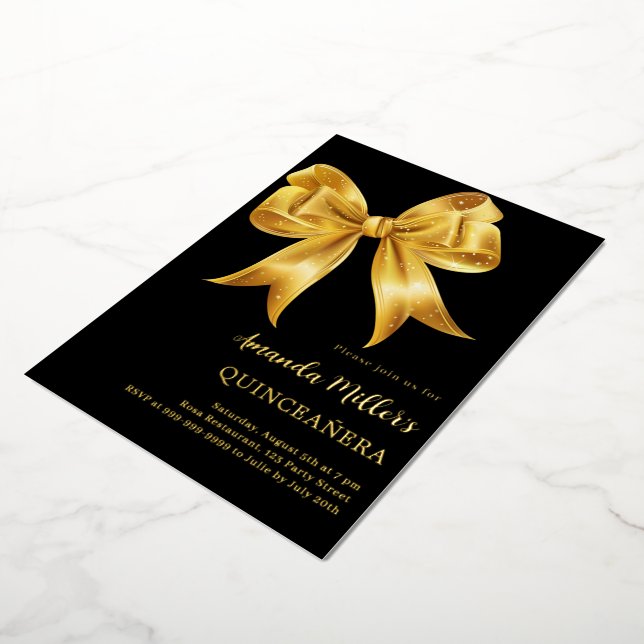 Invitation En Aluminium Arc d'or noir Quinceanera luxe (Rotation)