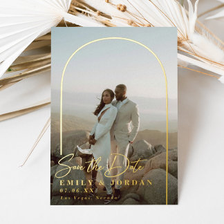 Invitation En Aluminium Arc d'or, photo minimale moderne Enregistrer la da