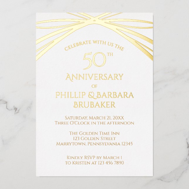 Invitation En Aluminium Arc moderne Golden 50e anniversaire Mariage (Recto)