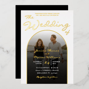 Invitation En Aluminium Arch moderne Gold Foil Script & Photo Mariage Foil