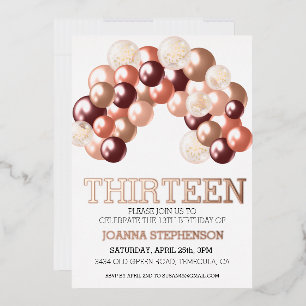 Invitation En Aluminium Arche de ballons en feuille d'or rose pour 13 ans