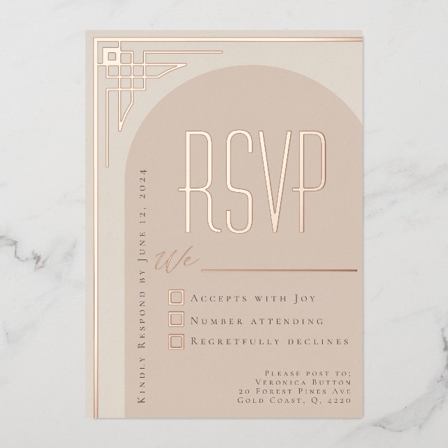 Invitation En Aluminium Arche de décoration moderne beige RSVP (Recto)