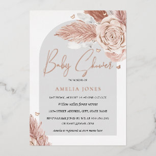 Invitation En Aluminium ARCHE Florale Rose Doré Véritable Baby Shower