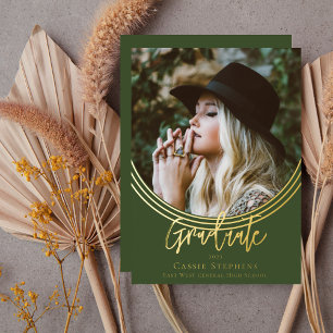 Invitation En Aluminium Arche invertie tendance Script Graduate photo vert